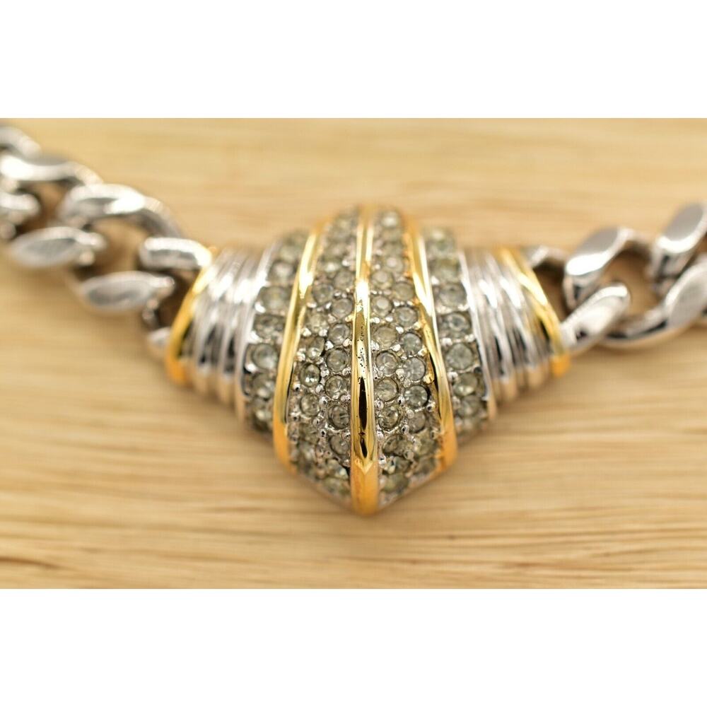 Christian Dior Vintage Crystal Collar Necklace Silver Gold Signed 1960s BinBJ - Picture 8 of 12